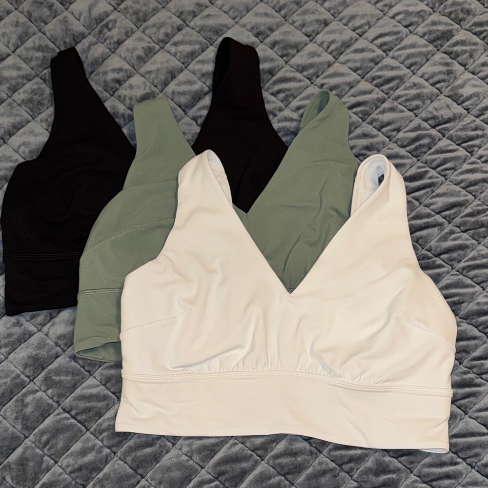 lululemon Align V-Neck Bra set of 3 - Black, Sage, and White - DDD/G cup large